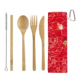 Custom Take-Along Flatware Red Hibiscus Utensil Roll