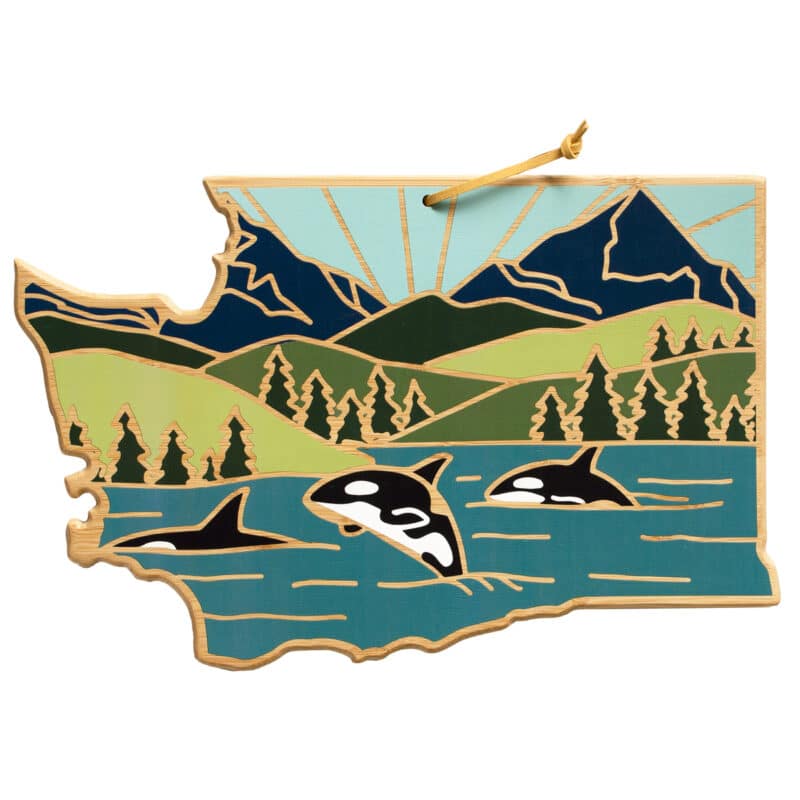 Custom Washington State Shaped Cutting & Serving Board w/Artwork by Summer Stokes