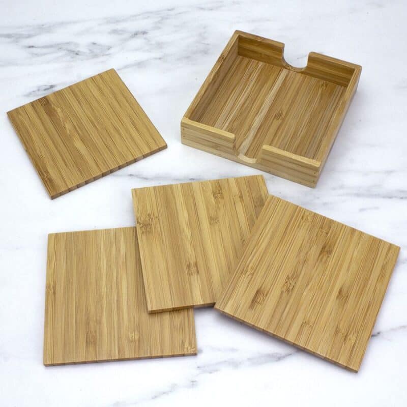 Custom 4 Piece Bamboo Coaster Set w/Case - 4