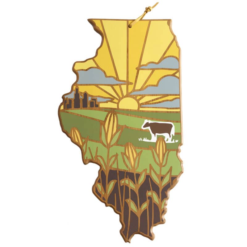 Custom Illinois State Shaped Serving & Cutting Board w/Artwork by Summer Stokes