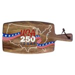 Custom Limited Edition USA 250 Years Rock & Branch® Acacia Paddle Cutting Board UV - 1